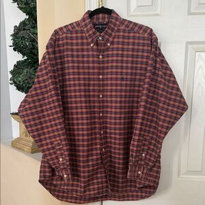 Polo Ralph Lauren Orange and Blue Plaid Oxford Shirt Men’s XL